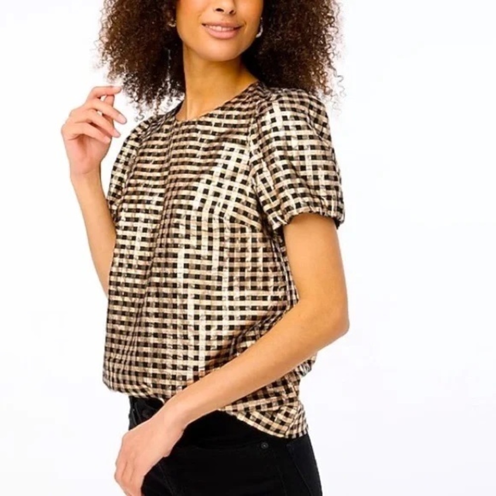 J.Crew Lurex Gold puff sleeve top gold black size XS - Picture 1 of 5